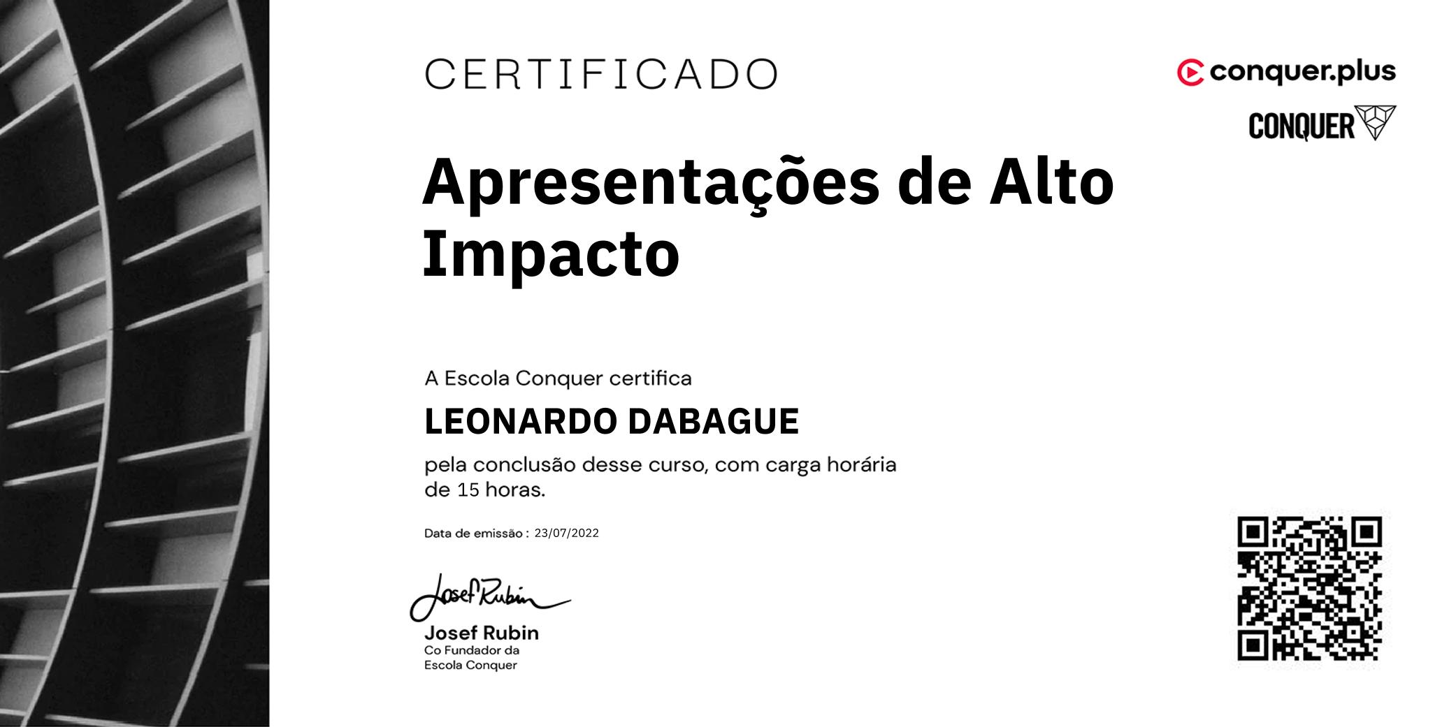 Certificado de Apresentações de Alto Impacto